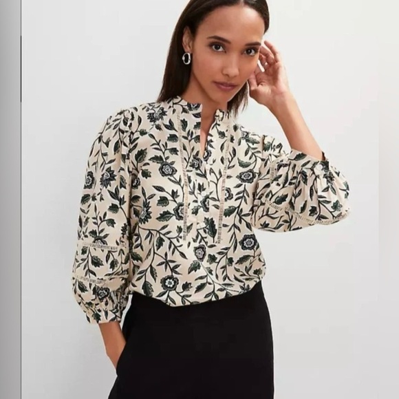 Ann Taylor Tops - Ann Taylor Cream and Black Floral Blouse